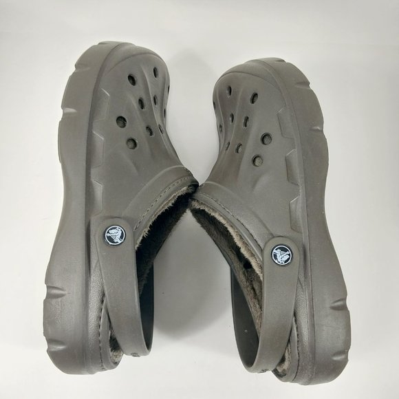 Crocs Mens 10 Womens 12 Clogs Brown Faux Fur Lined Casual Comfort Slip On Shoes - Picture 4 of 9